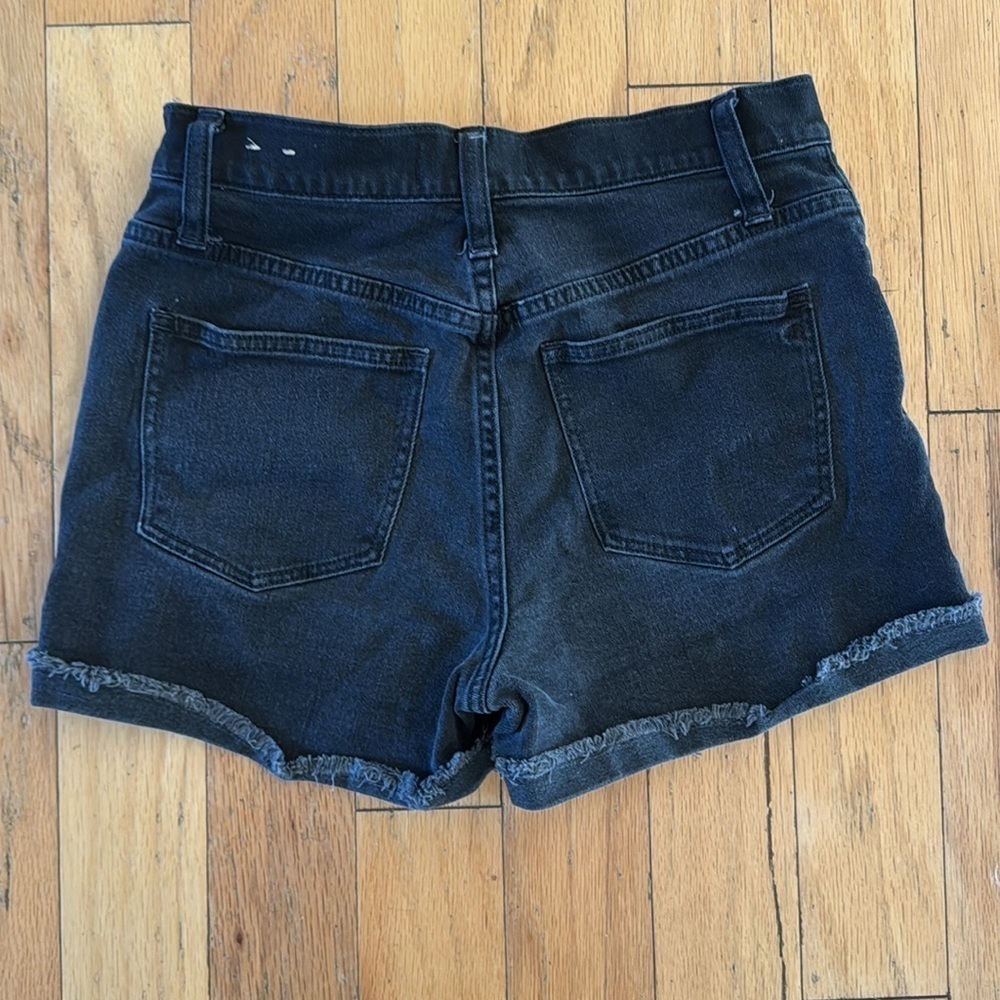 Madewell | Black Denim | High Rise Shorts | size 26 | raw hem | distressed - Picture 2 of 5